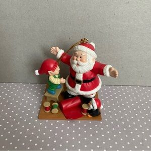 Santa and Elf Christmas Vintage Ornament